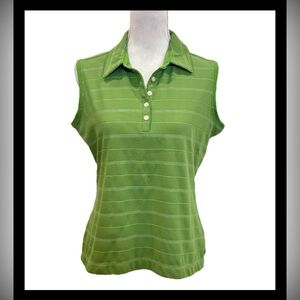 Women’s Nike Golf Dry Fit Green Striped Sleeveless Polo Shirt Size Medium